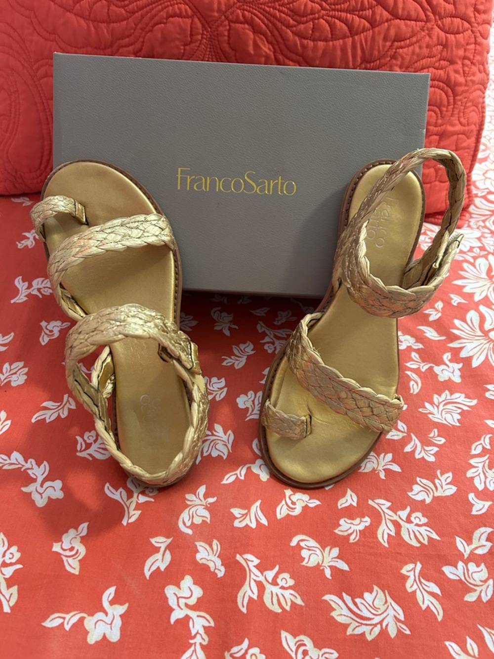 Franco Sarto Metallic Gold Braided Strap Sandals